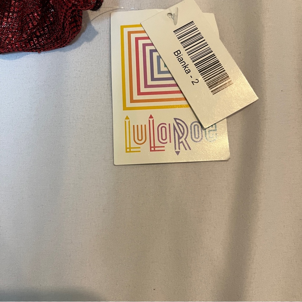 Lularoe Bianka Bright Red Shiny Coverup,‎ size 2, new with tags NWT - Picture 4 of 4